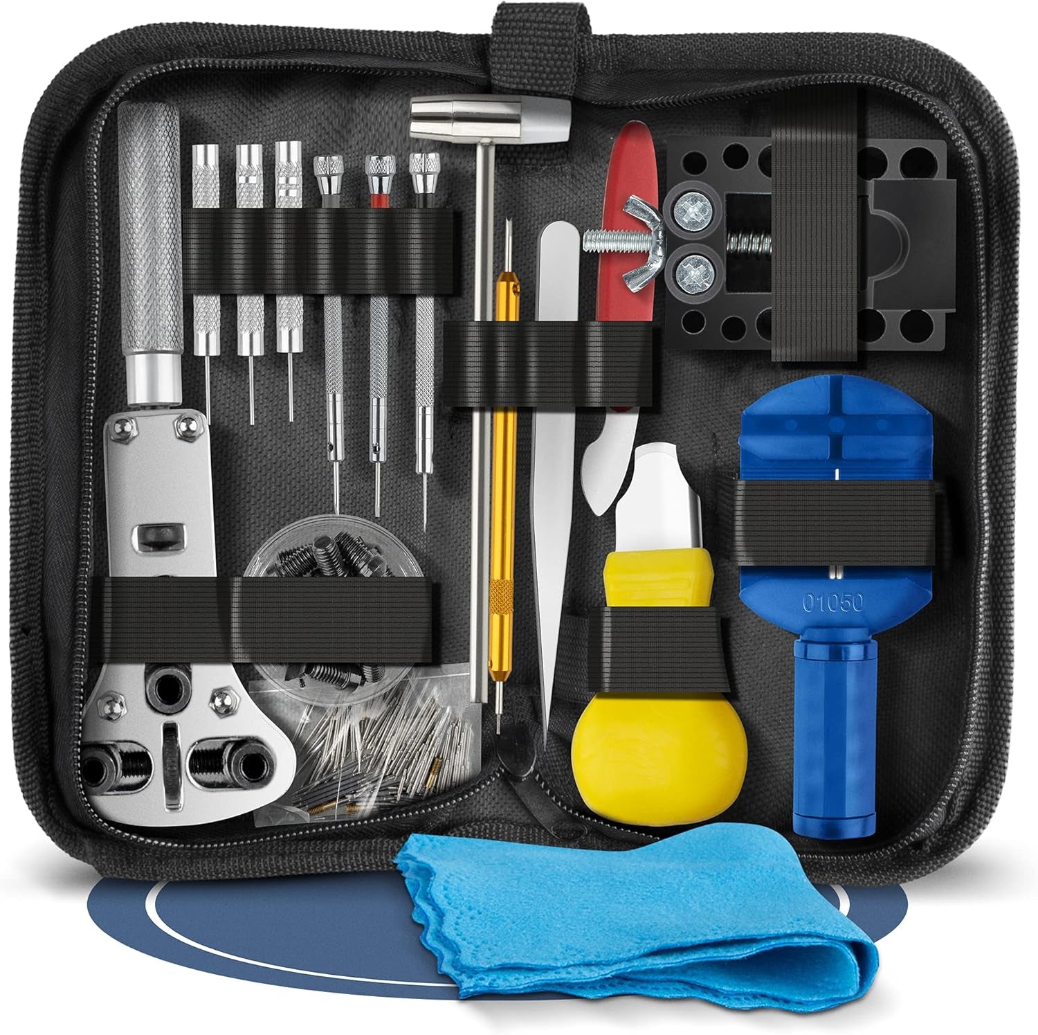 ® Premium Uhrenwerkzeug Mit Poliertuch - Aus Carbonstahl - 148-Teiliges Uhrmacherwerkzeug Set - Mit Uhrenöffner Für Batterie-& Dichtungswechsel