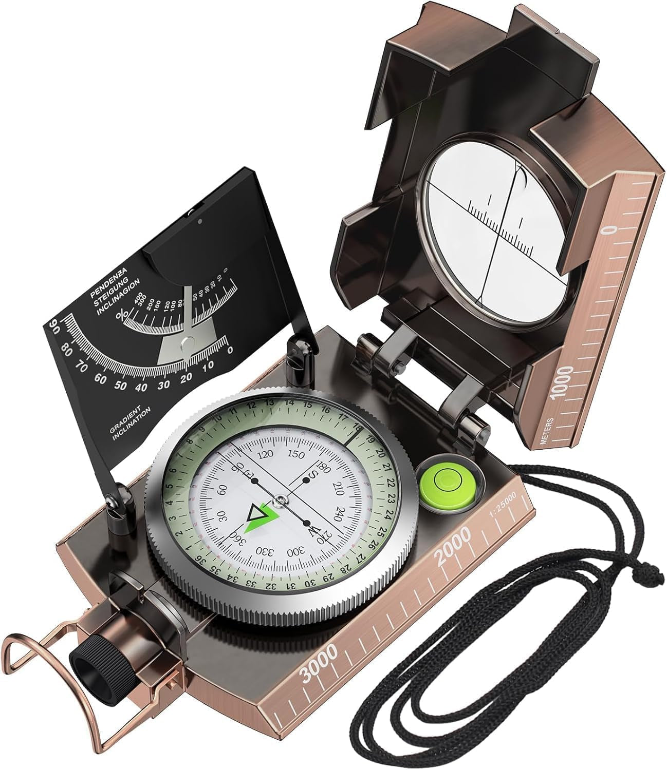 Proster Militär Marschkompass Professioneller Taschenkompass Peilkompass Kompass Compass Mit Klinometer Tragschlaufe Tasche Für Jagd Wandern Und Aktivitäten Im Freien