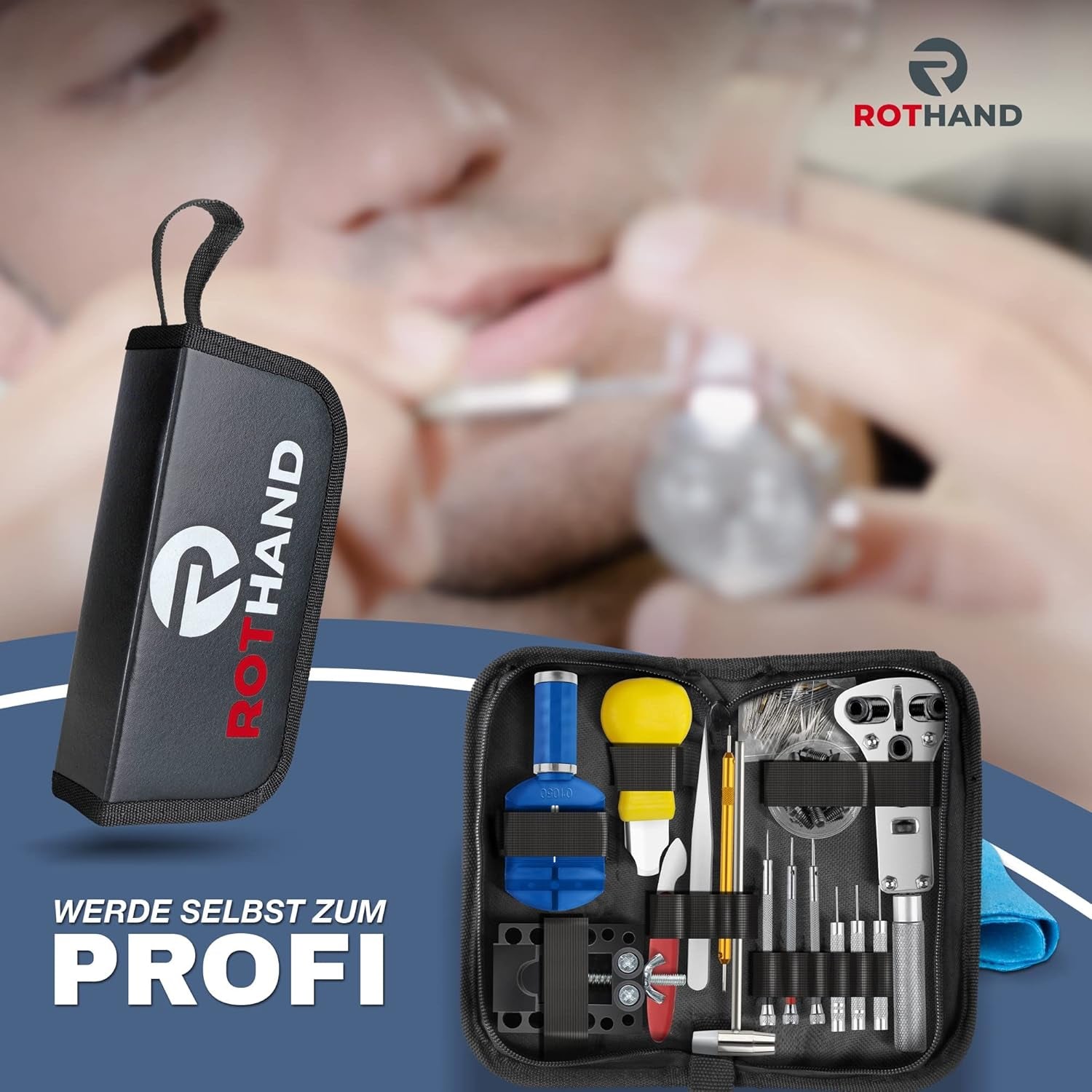 ® Premium Uhrenwerkzeug Mit Poliertuch - Aus Carbonstahl - 148-Teiliges Uhrmacherwerkzeug Set - Mit Uhrenöffner Für Batterie-& Dichtungswechsel