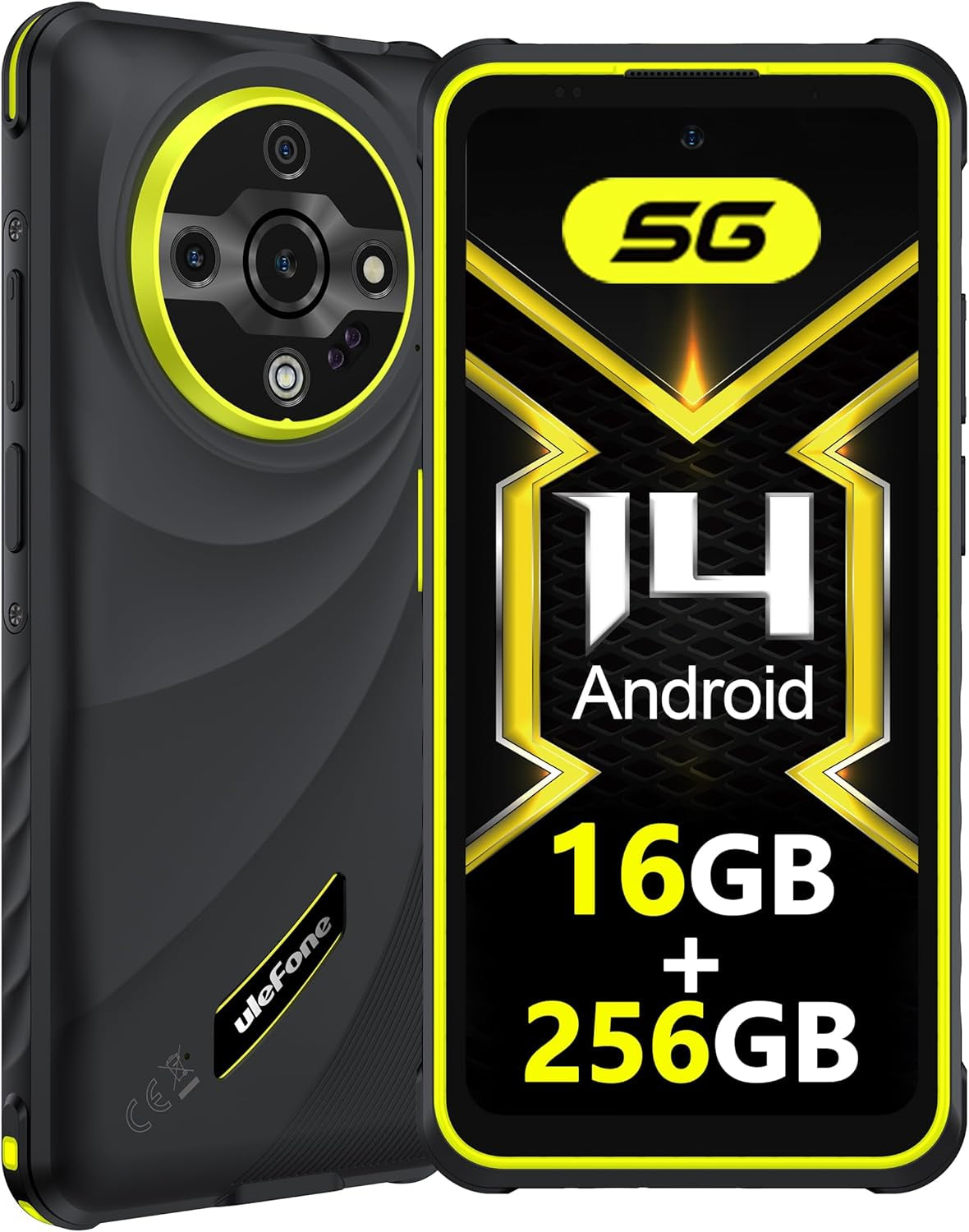 Ulefone Armor X31 Pro 5G Outdoor Smartphone 2025, 16GB+256GB/SD-2TB Android 14 Mit Blendende Taschenlampe 64MP + 25MP Kamera 6,56” 120Hz 6050Mah Handy 3-Slots/Gps/Face Id/Fingerprint/Otg/Nfc Schwarz