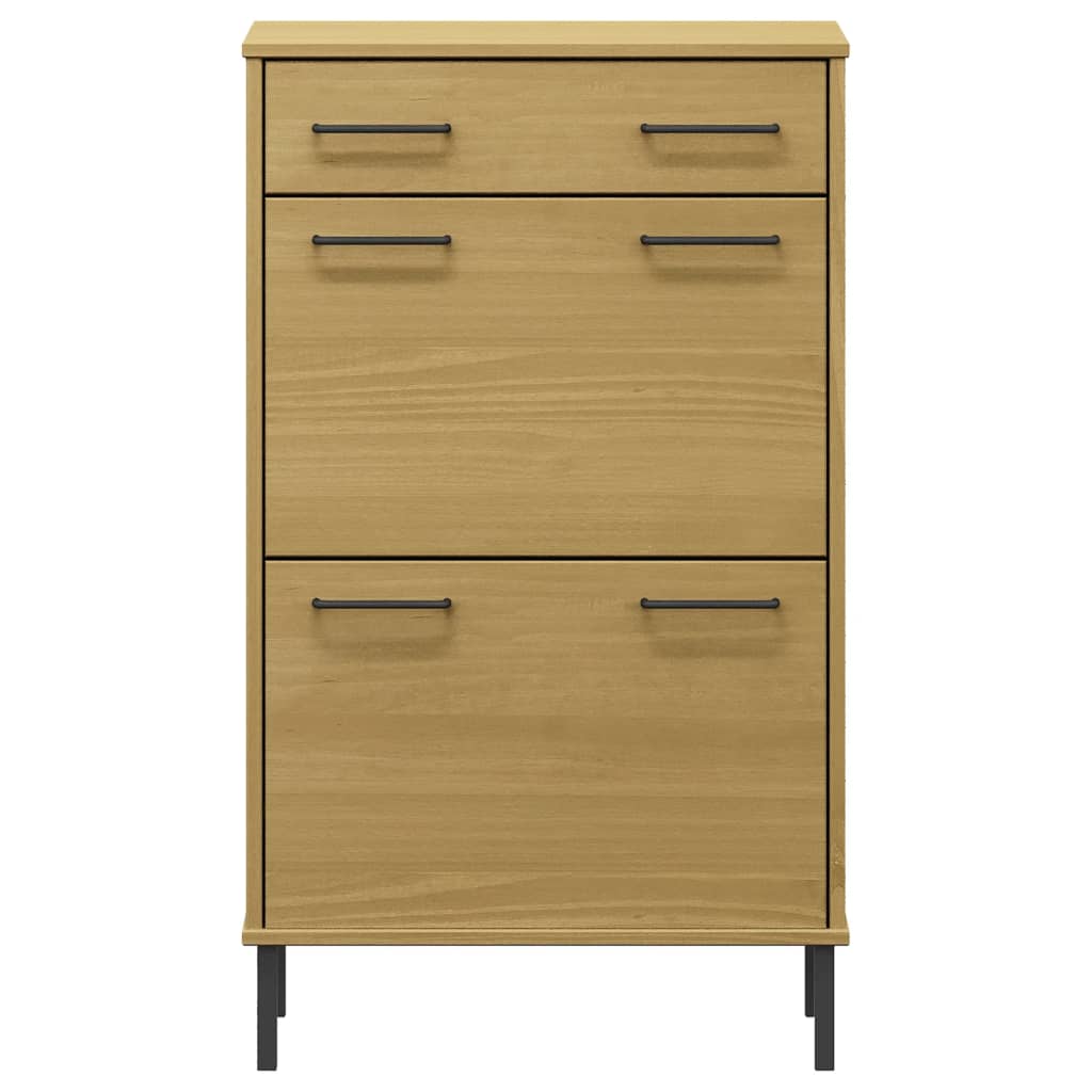 Skoskab Med Metalben Oslo Massivt Fyrretræ Brun