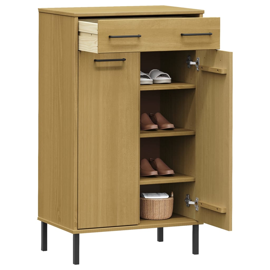 Skoskab Med Metalben Oslo Massivt Fyrretræ Brun