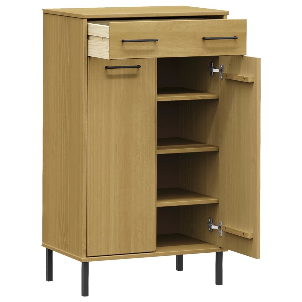 Skoskab Med Metalben Oslo Massivt Fyrretræ Brun