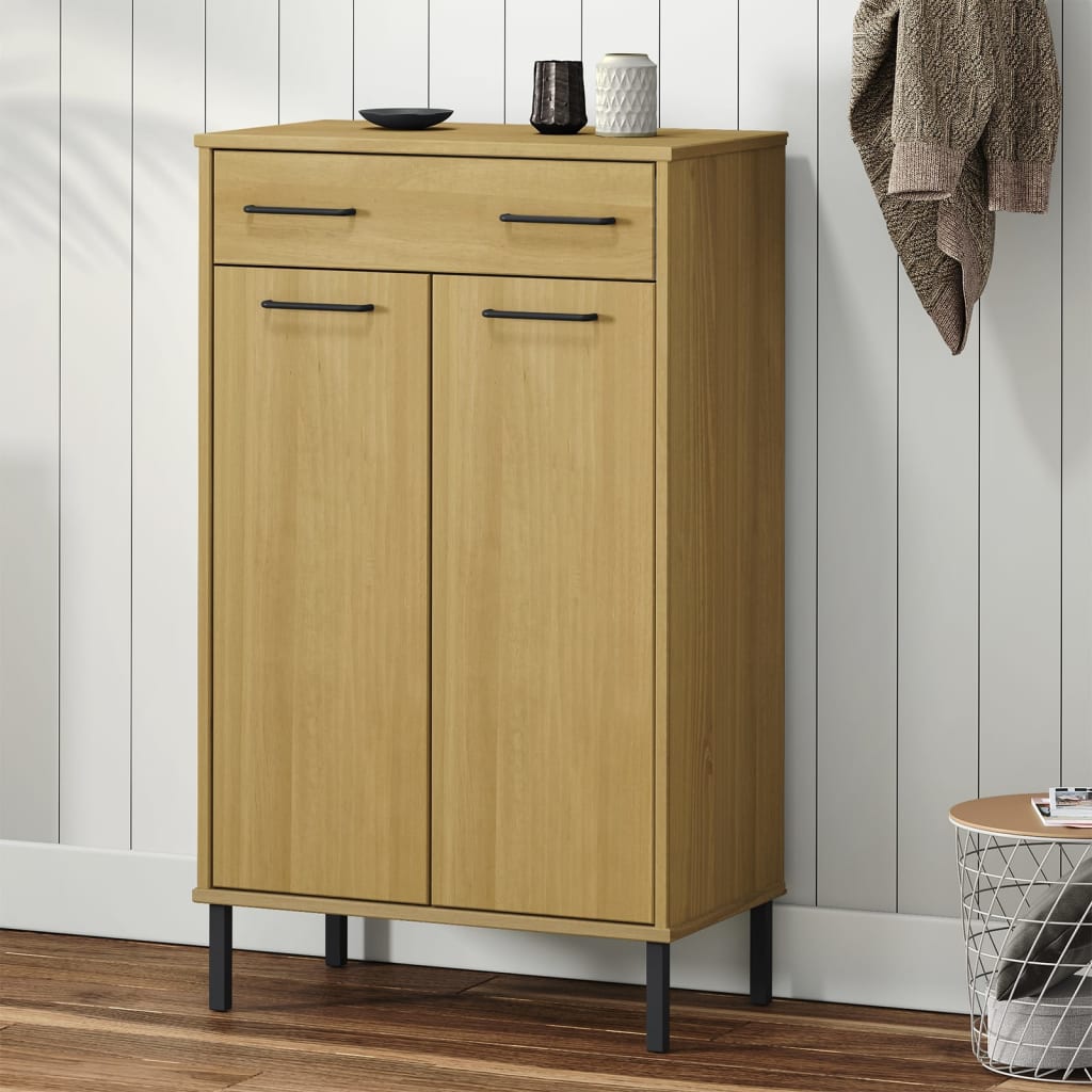 Skoskab Med Metalben Oslo Massivt Fyrretræ Brun