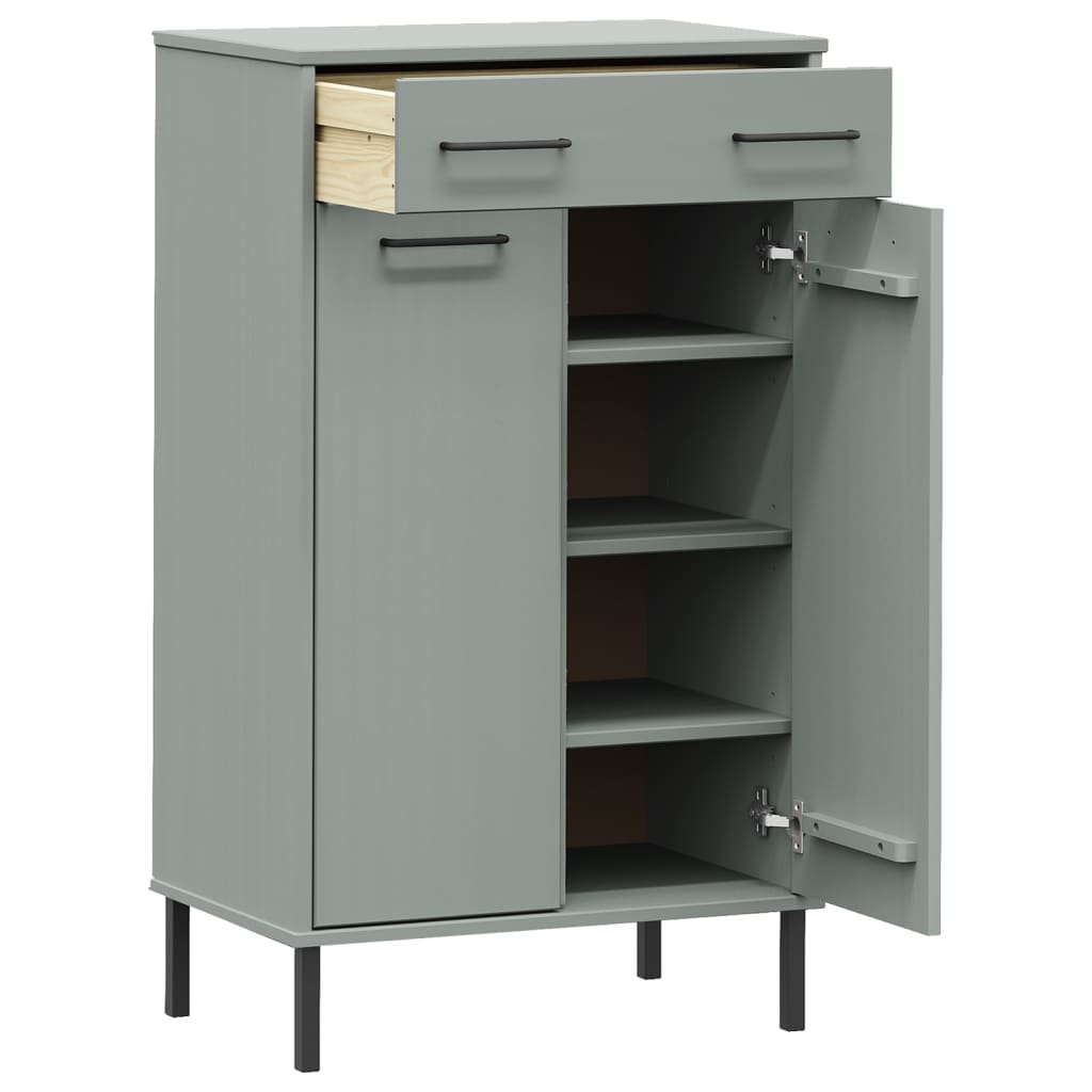 Skoskab Med Metalben Oslo Massivt Fyrretræ Grå