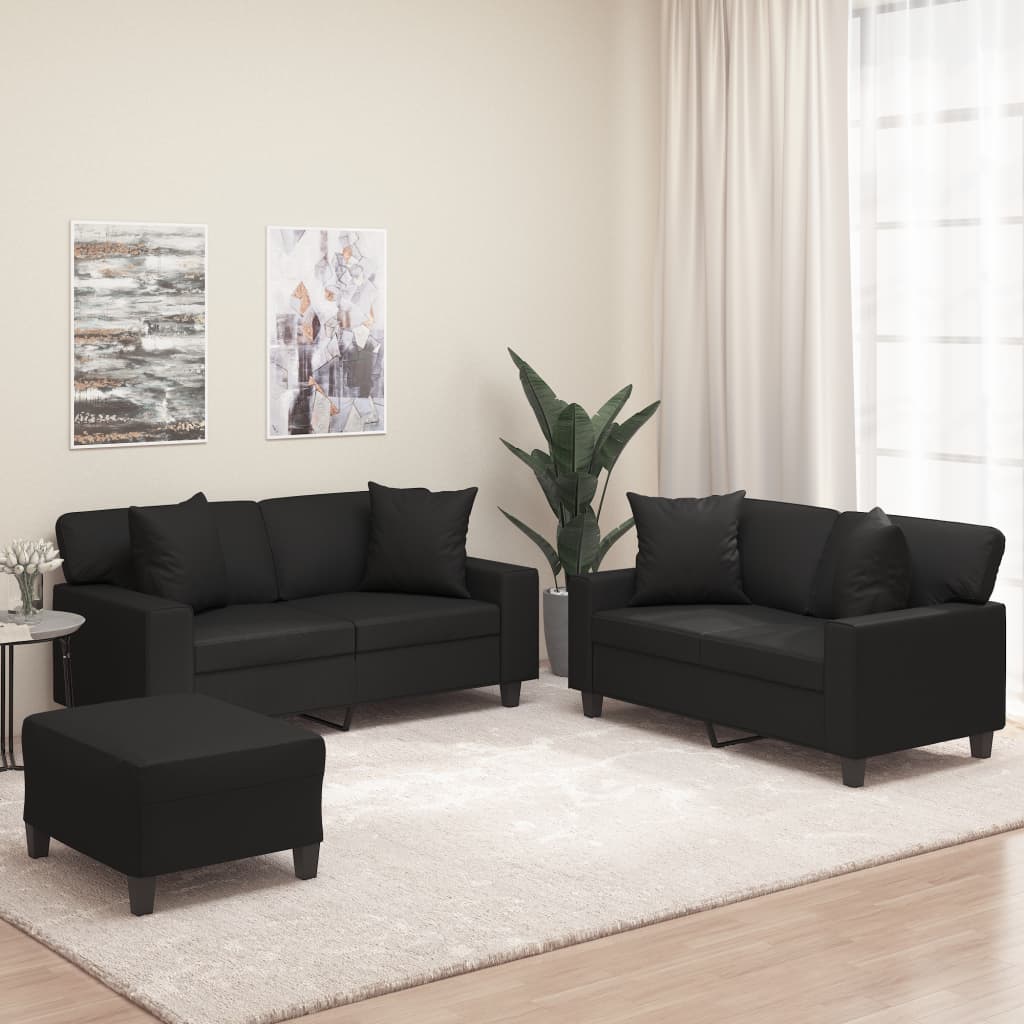 Sofasæt 3 Dele Med Puder Og Hynder Kunstlæder