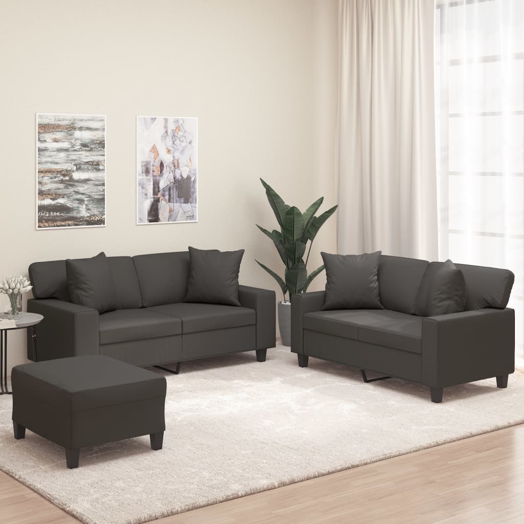 Sofasæt 3 Dele Med Puder Og Hynder Kunstlæder