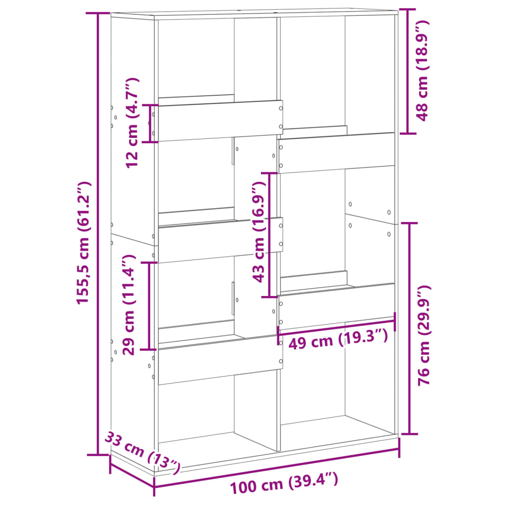 Bogskab 100X33X155,5 Cm Konstrueret Træ