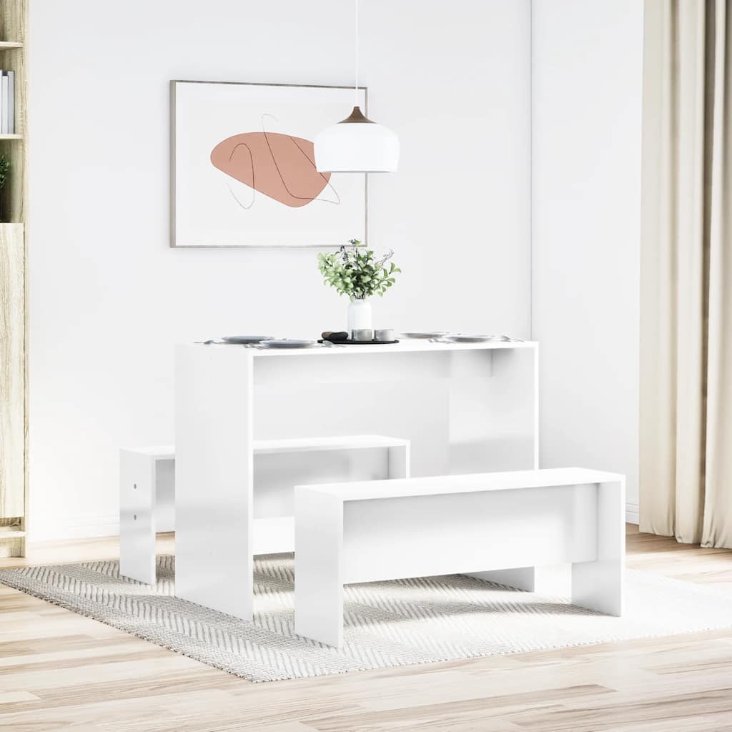 Spisebord Og Bænke 3 Dele Konstrueret Træ