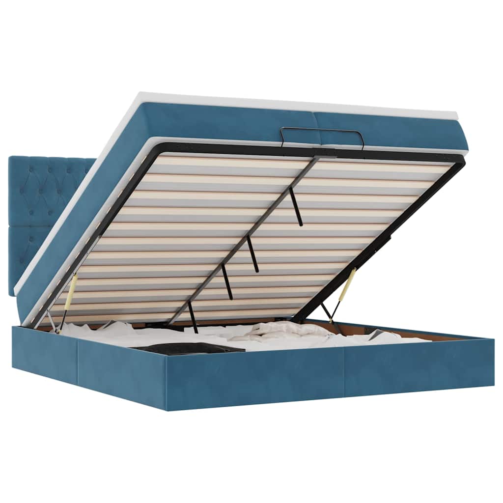 Ottoman Seng Med Madrasser & Leds 200X200Cm Fløjl Mørkeblå