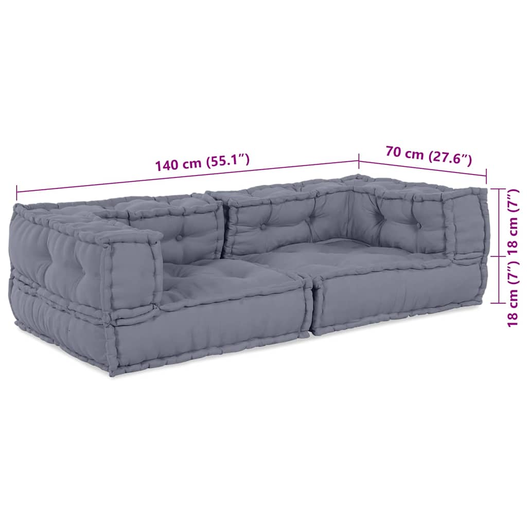 Modulsofa 2 Pcs Grå 140 X 70 X 36 Cm Stof