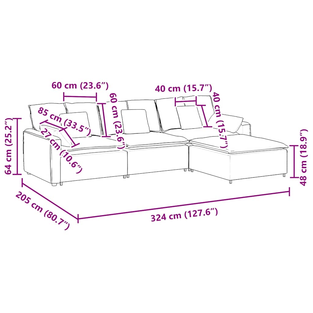 Modulsofa Med Fodskammel Og Hynder