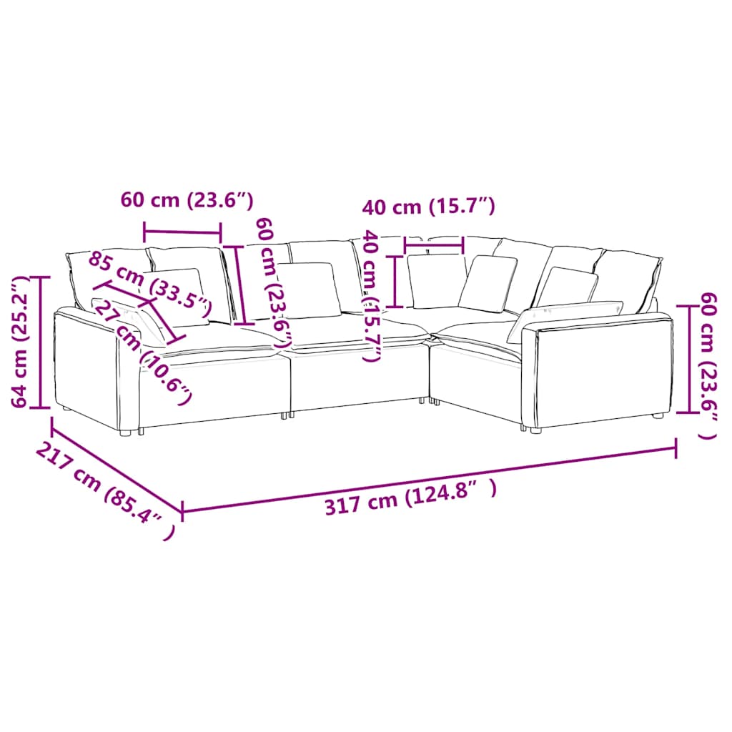 Modulsofa Med Hynder Fløjlsstof