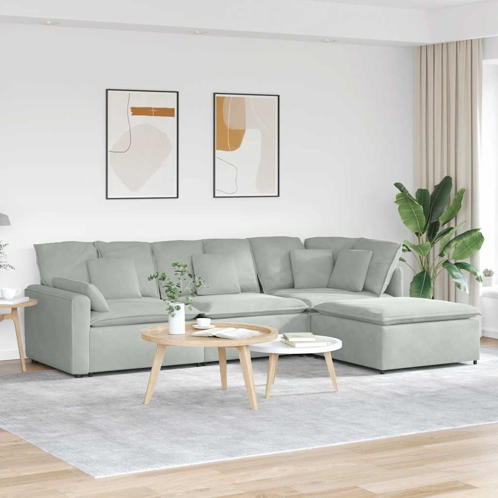 Modulsofa Med Fodskammel Og Hynder Fløjl