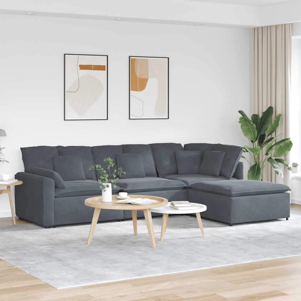 Modulsofa Med Fodskammel Og Hynder Fløjl