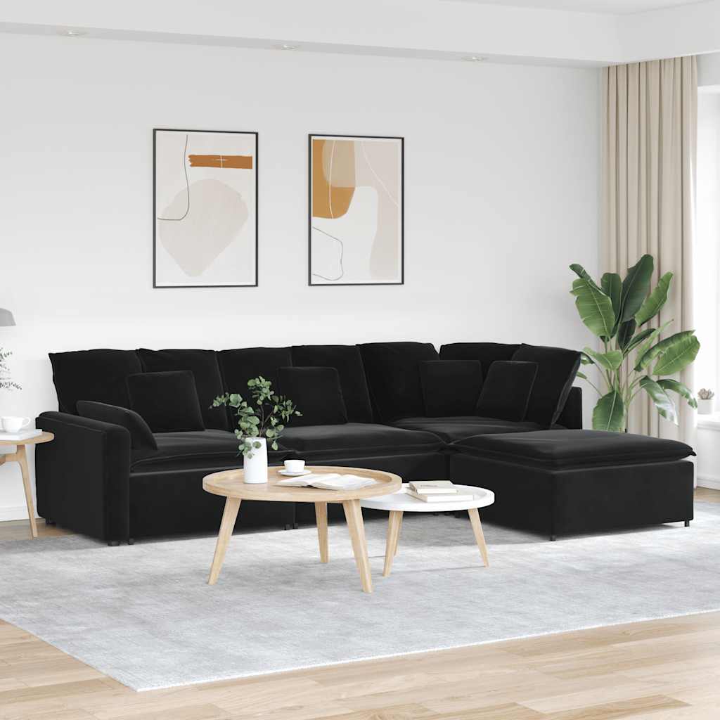 Modulsofa Med Fodskammel Og Hynder Fløjl