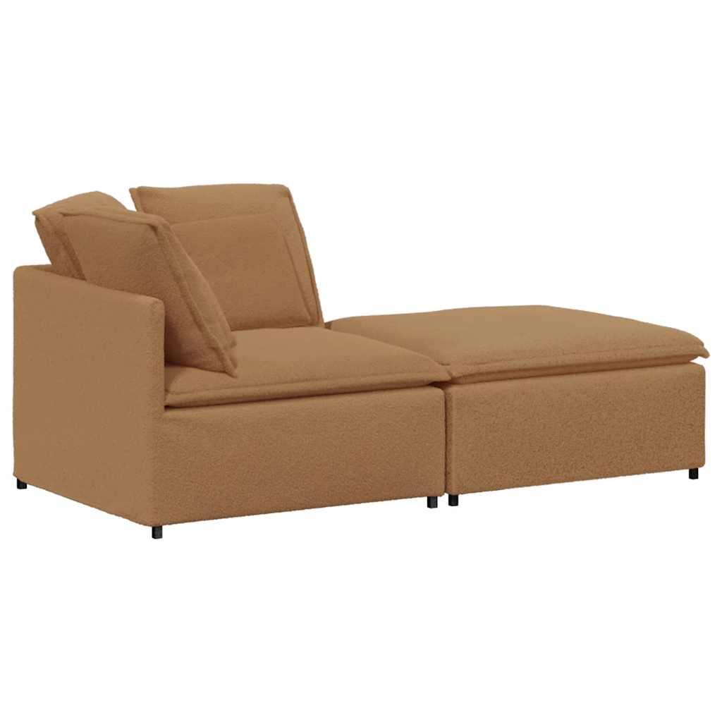Modulsofa Med Fodskammel&Puder Krøllet Uldlignende Stof