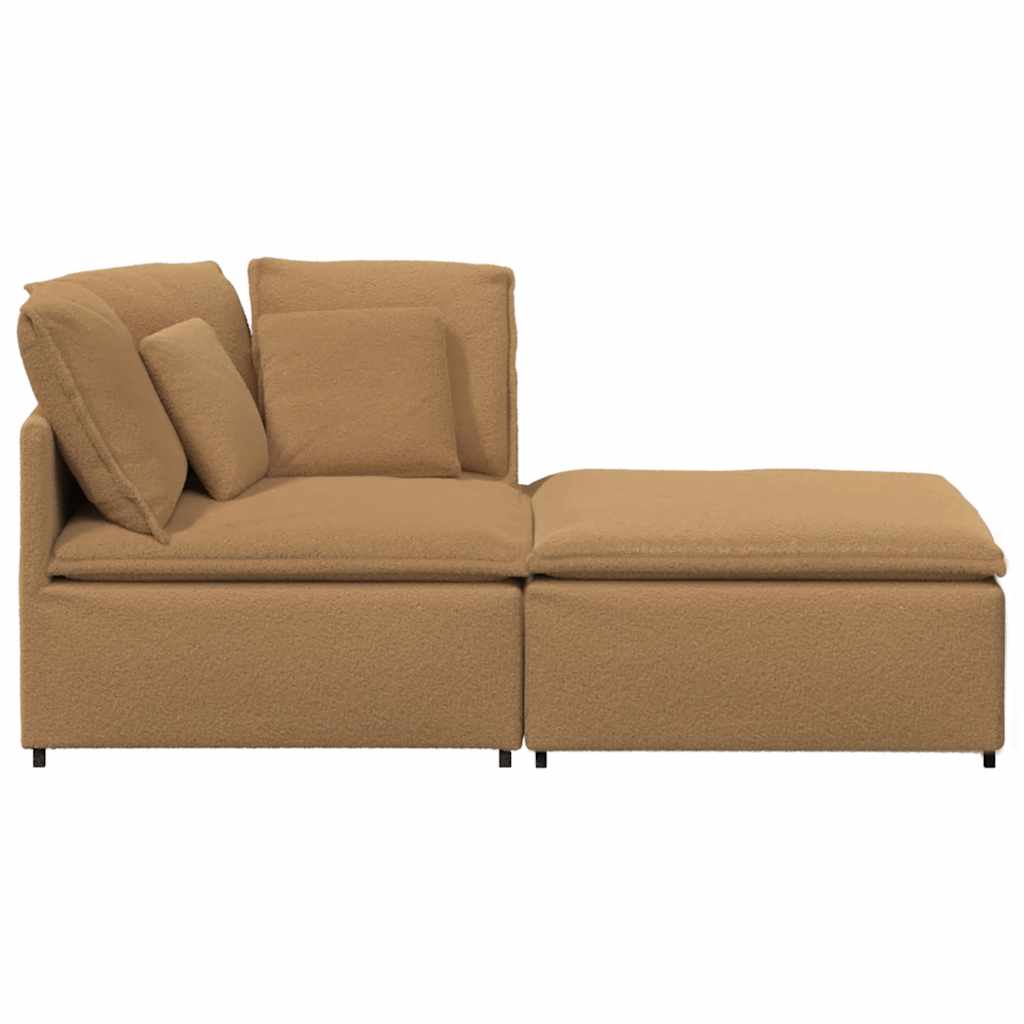 Modulsofa Med Fodskammel&Puder Krøllet Uldlignende Stof
