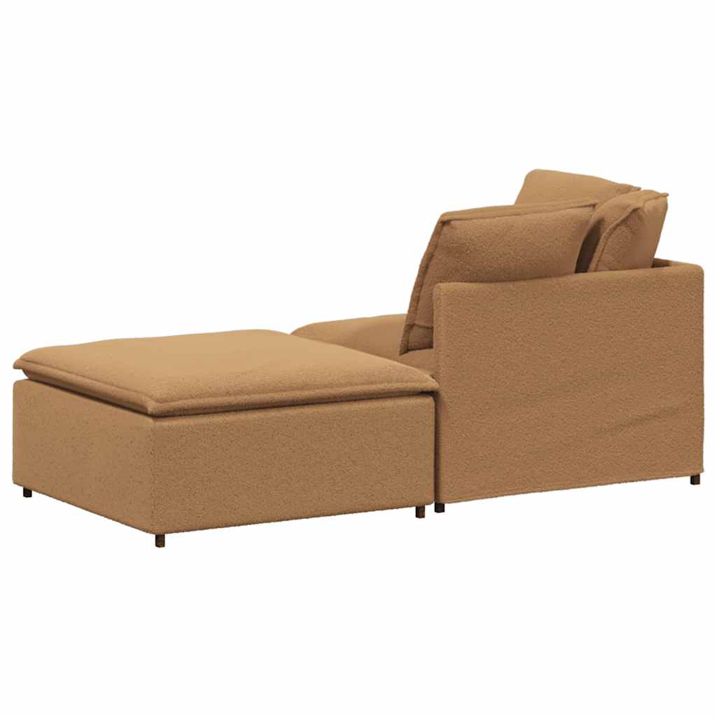 Modulsofa Med Fodskammel&Puder Krøllet Uldlignende Stof