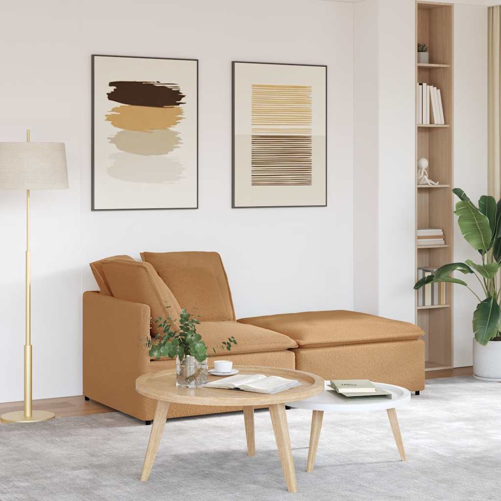 Modulsofa Med Fodskammel&Puder Krøllet Uldlignende Stof