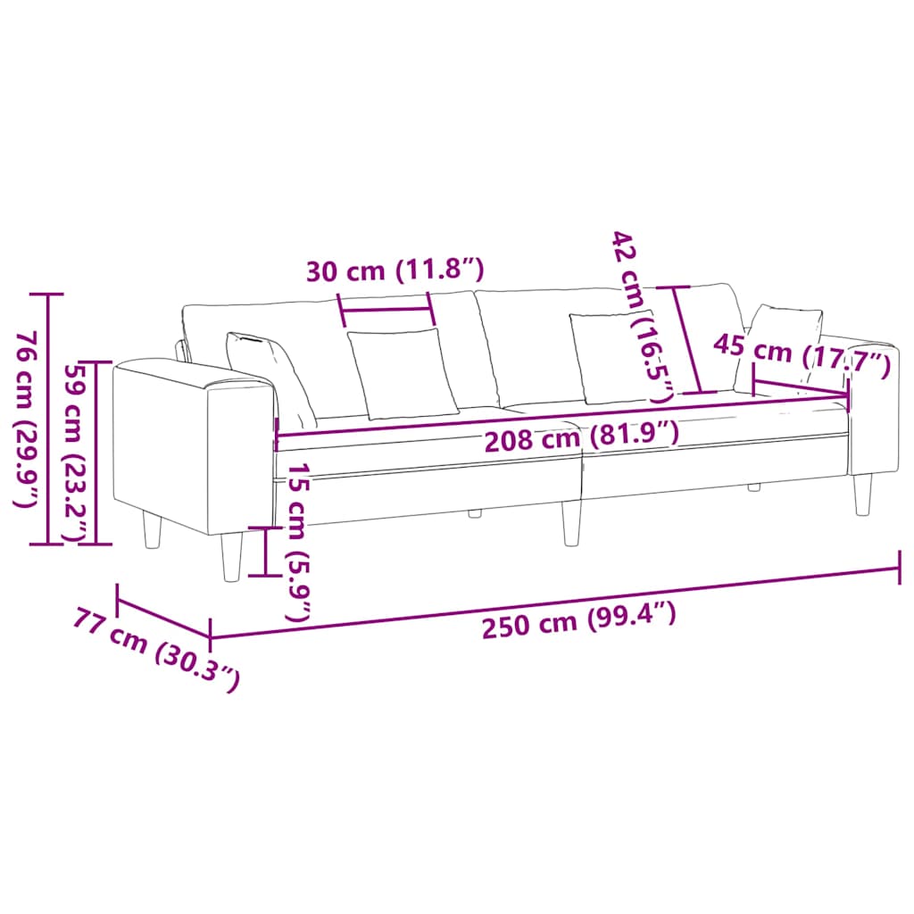 Stof Sofa Med Pude Vinrød 208 Cm Stof