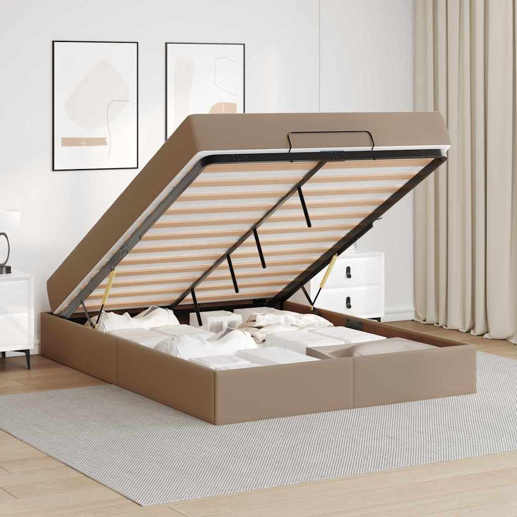 Sengestel Med Madras Cappuccino 140 X 200 Cm Kunstlæder Lysegrå Og Mørkegrå