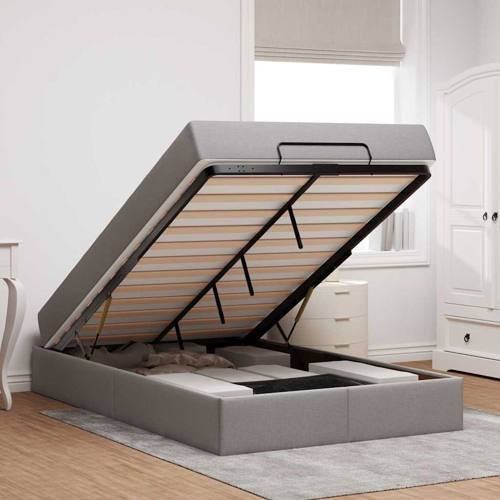 Sengestel Med Madras Gråbrun 120 X 200 Cm Stof Lysegrå Og Mørkegrå