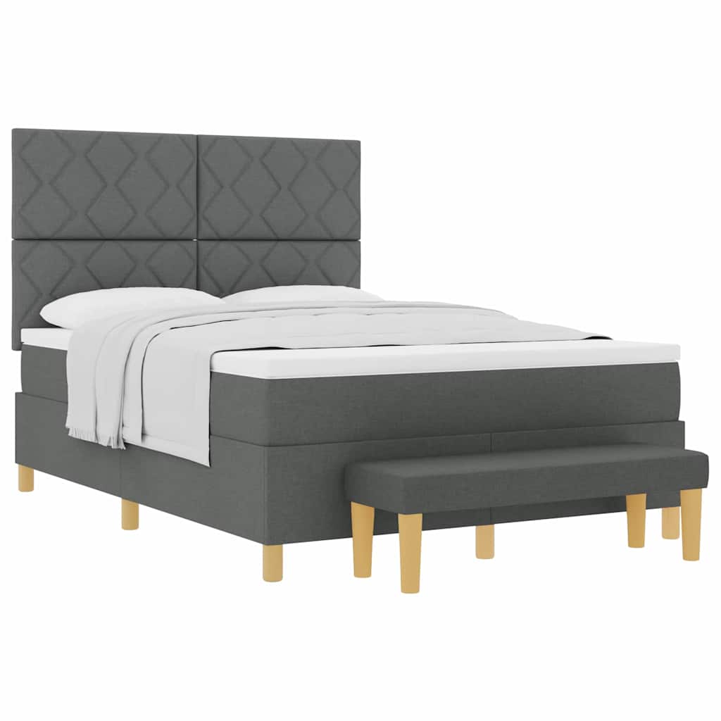 Box Spring Seng Med Madras Mørkegrå 140 X 190 Cm Stof