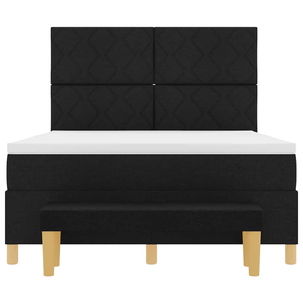 Box Spring Seng Med Madras Sort 140 X 190 Cm Stof