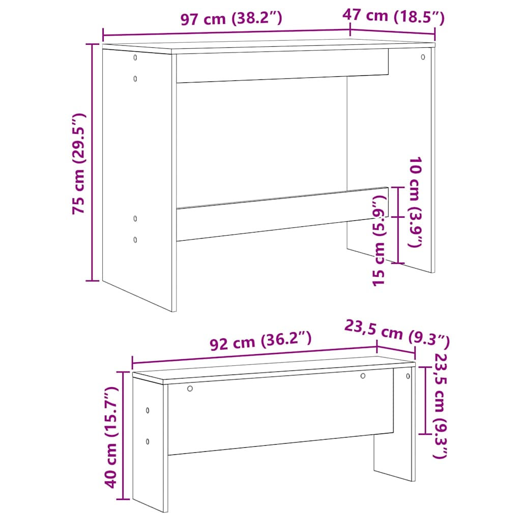 Spisestuesæt 2 Pcs Sort Eg 97 X 47 X 75 Cm Konstrueret Træ