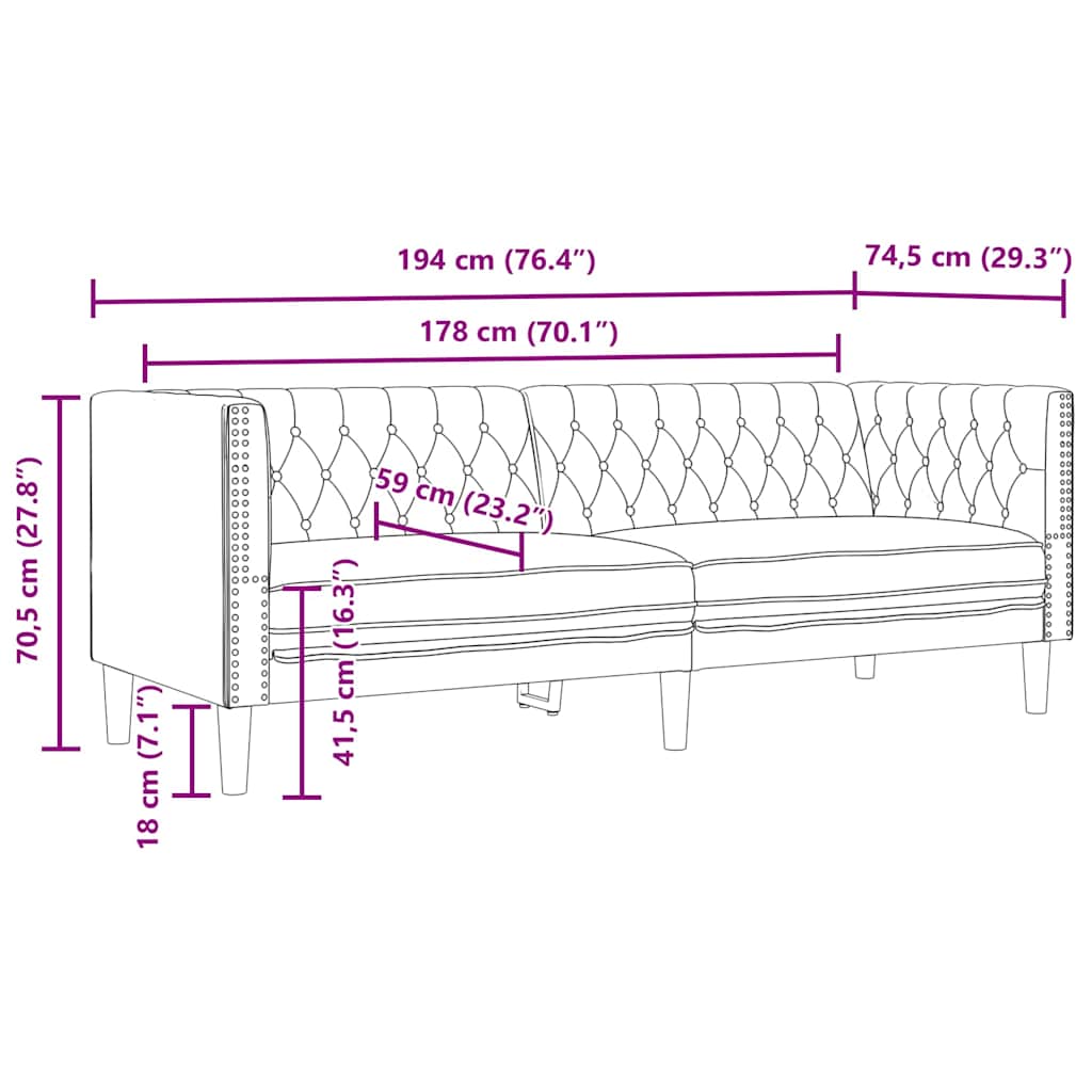 Sofa Sæt 3 Pcs Sort 194 X 74.5 X 70.5 Cm Kunstlæder