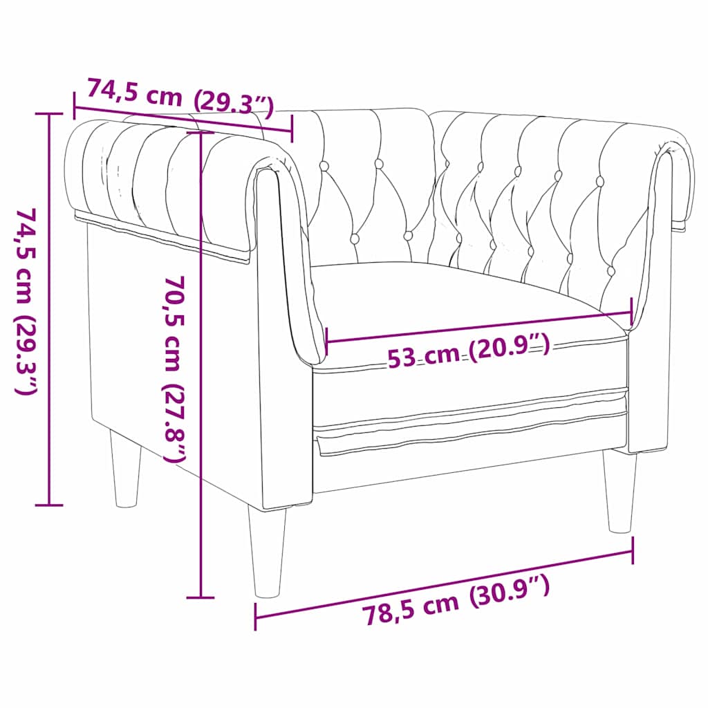 Chesterfield Sofa Stol Andet Lysegrå 78.5 X 74.5 X 74.5 Cm Stof