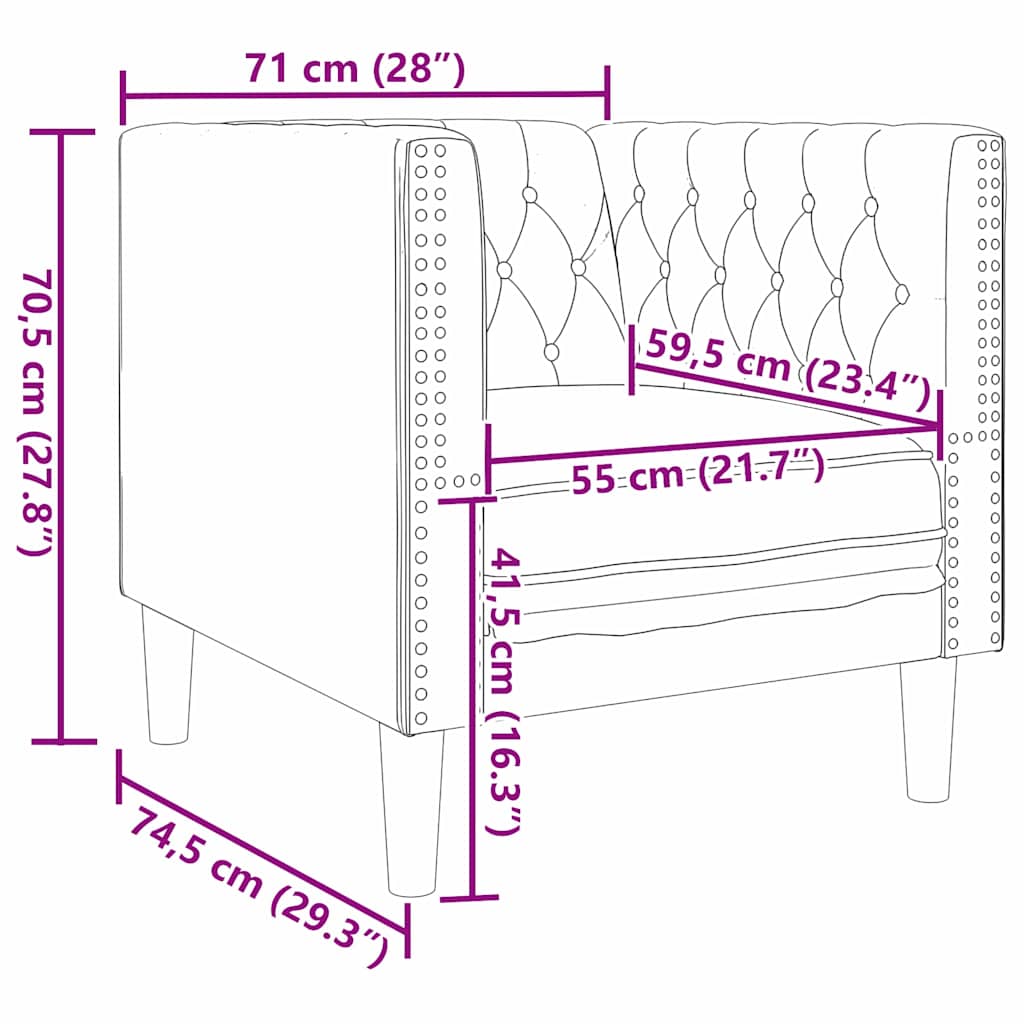 Chesterfield Sofa Stol Andet Mørkegrå 71 X 74.5 X 70.5 Cm Fløjl