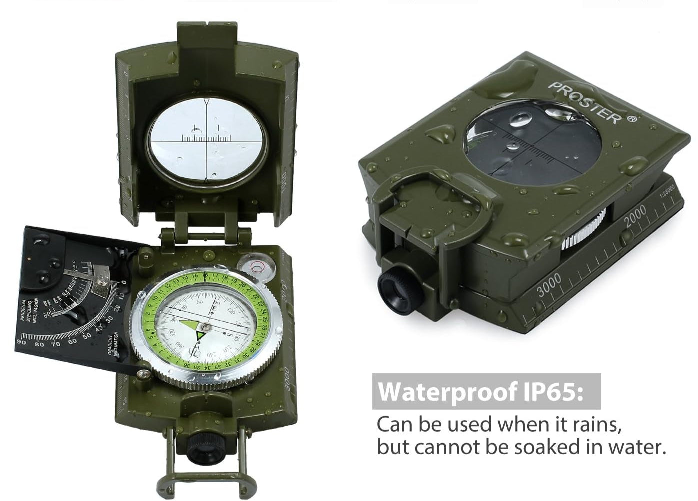 Proster Militär Marschkompass Professioneller Taschenkompass Peilkompass Kompass Compass Mit Klinometer Tragschlaufe Tasche Für Jagd Wandern Und Aktivitäten Im Freien