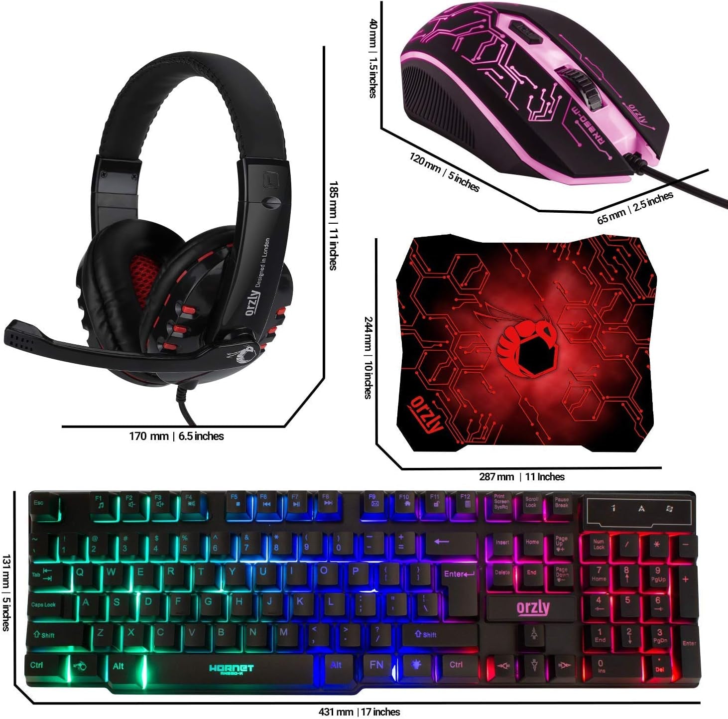 Tastatur- og musesæt Gaming RX250 4-i-1 PC-pakke kombination