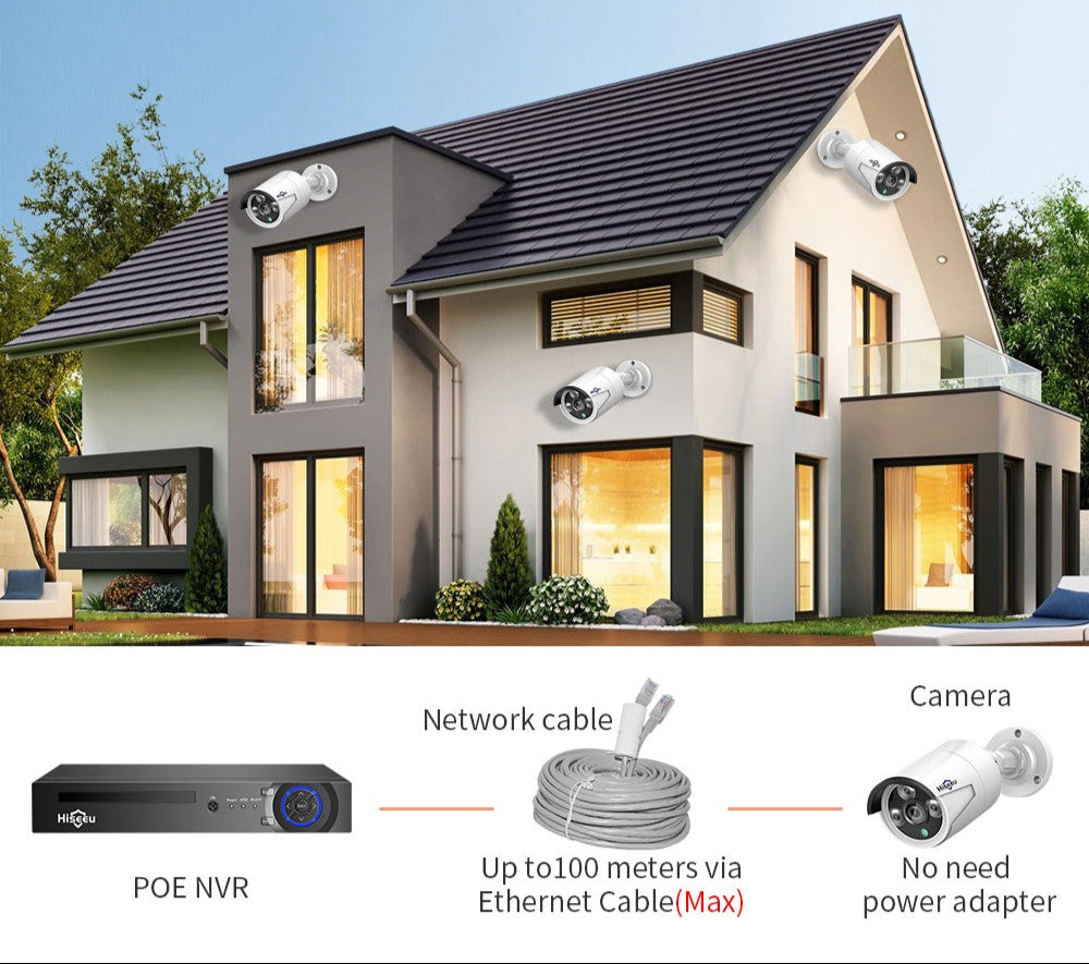 Hiseeu PK-4HB615 – 5MP 8CH POE Overvågningssystem med Lyd &amp; App-Kontrol