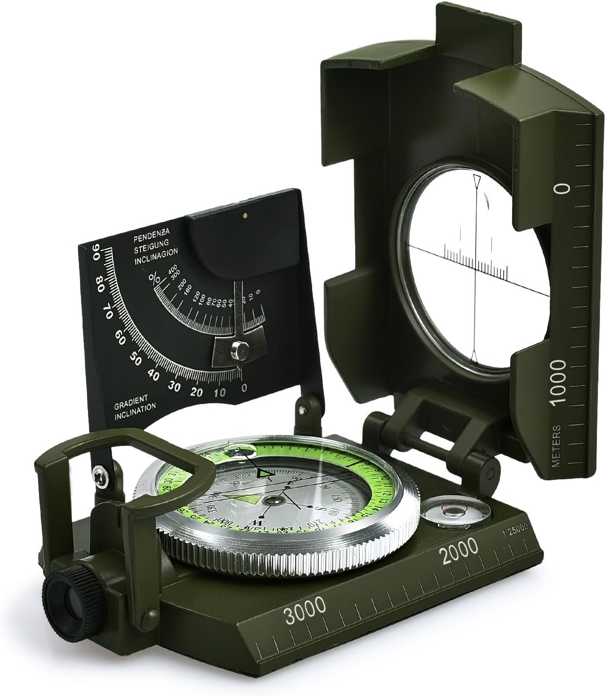 Proster Militär Marschkompass Professioneller Taschenkompass Peilkompass Kompass Compass Mit Klinometer Tragschlaufe Tasche Für Jagd Wandern Und Aktivitäten Im Freien