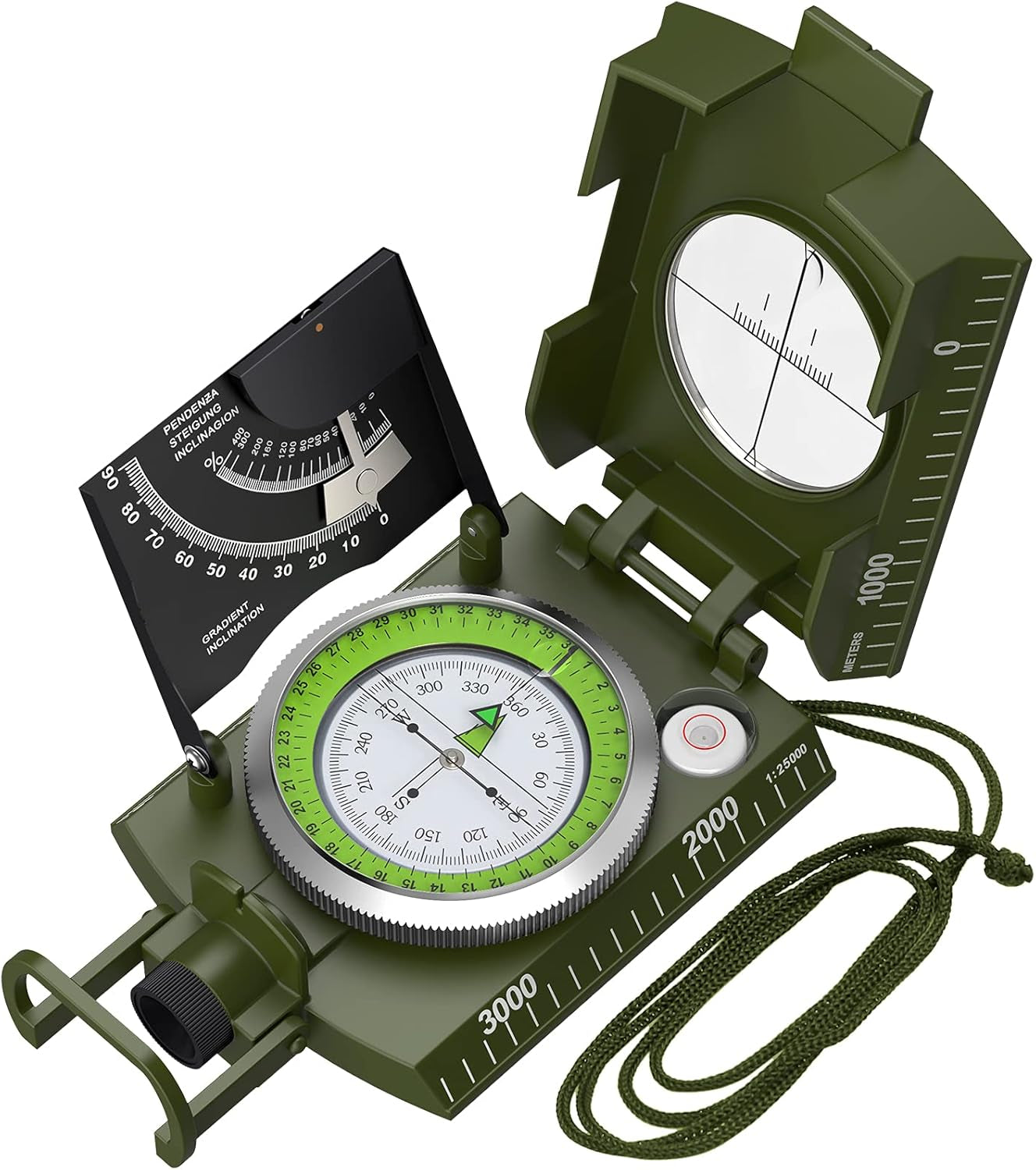 Proster Militär Marschkompass Professioneller Taschenkompass Peilkompass Kompass Compass Mit Klinometer Tragschlaufe Tasche Für Jagd Wandern Und Aktivitäten Im Freien