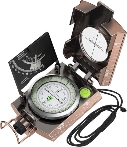 Proster Militär Marschkompass Professioneller Taschenkompass Peilkompass Kompass Compass Mit Klinometer Tragschlaufe Tasche Für Jagd Wandern Und Aktivitäten Im Freien