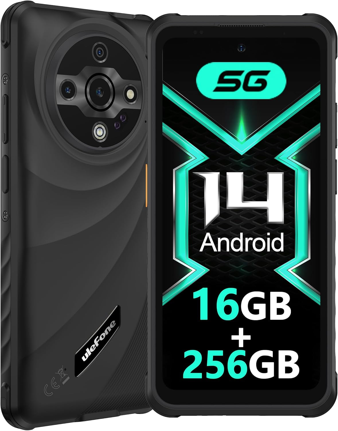 Ulefone Armor X31 Pro 5G Outdoor Smartphone 2025, 16GB+256GB/SD-2TB Android 14 Mit Blendende Taschenlampe 64MP + 25MP Kamera 6,56” 120Hz 6050Mah Handy 3-Slots/Gps/Face Id/Fingerprint/Otg/Nfc Schwarz