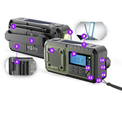 Nødradio med håndsving & 5000 mAh batteri