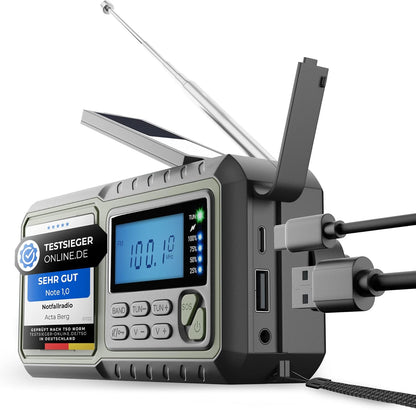 Nødradio med håndsving & 5000 mAh batteri
