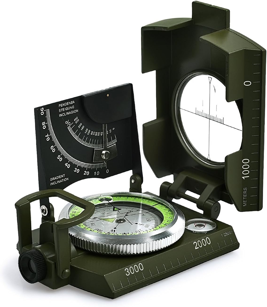 Proster Militär Marschkompass Professioneller Taschenkompass Peilkompass Kompass Compass Mit Klinometer Tragschlaufe Tasche Für Jagd Wandern Und Aktivitäten Im Freien