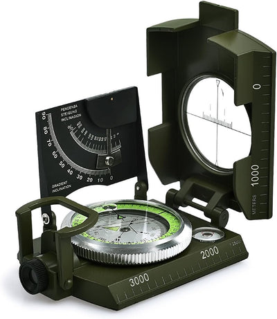 Proster Militär Marschkompass Professioneller Taschenkompass Peilkompass Kompass Compass Mit Klinometer Tragschlaufe Tasche Für Jagd Wandern Und Aktivitäten Im Freien