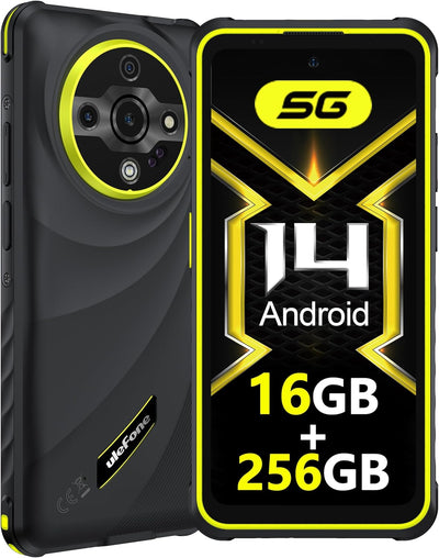 Ulefone Armor X31 Pro 5G Outdoor Smartphone 2025, 16GB+256GB/SD-2TB Android 14 Mit Blendende Taschenlampe 64MP + 25MP Kamera 6,56” 120Hz 6050Mah Handy 3-Slots/Gps/Face Id/Fingerprint/Otg/Nfc Schwarz