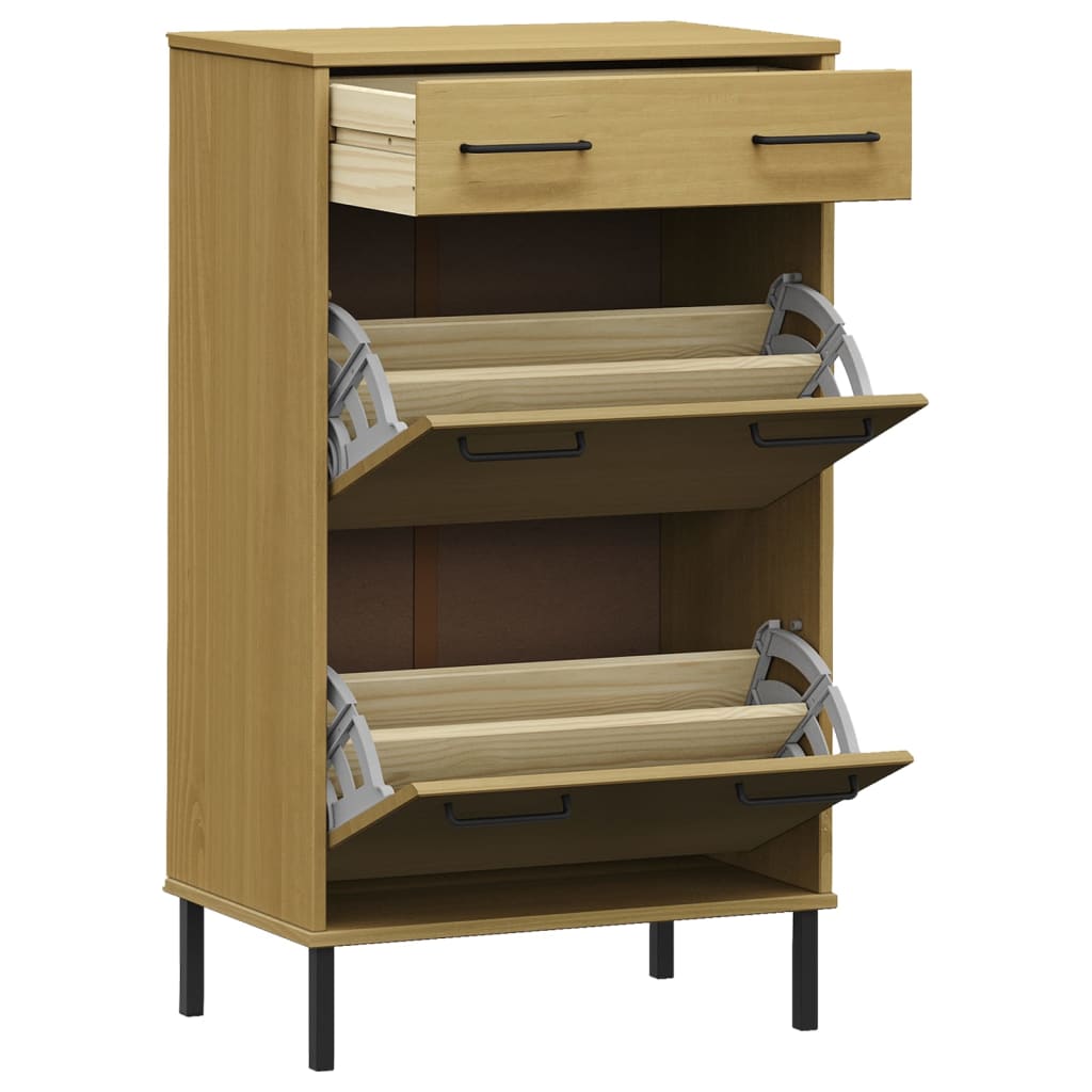 Skoskab Med Metalben Oslo Massivt Fyrretræ Brun