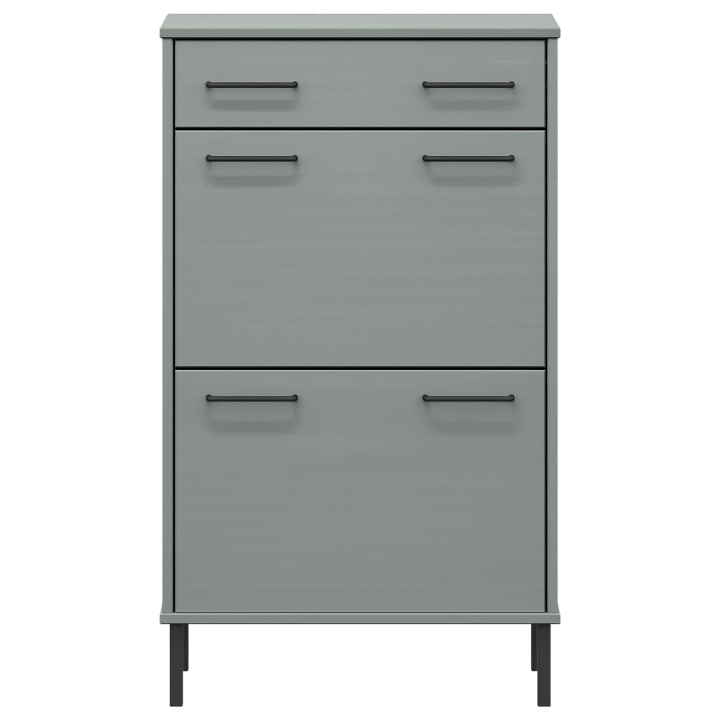 Skoskab Med Metalben Oslo Massivt Fyrretræ Grå