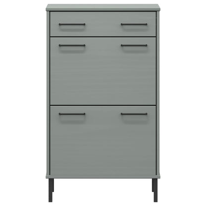 Skoskab Med Metalben Oslo Massivt Fyrretræ Grå