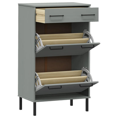 Skoskab Med Metalben Oslo Massivt Fyrretræ Grå