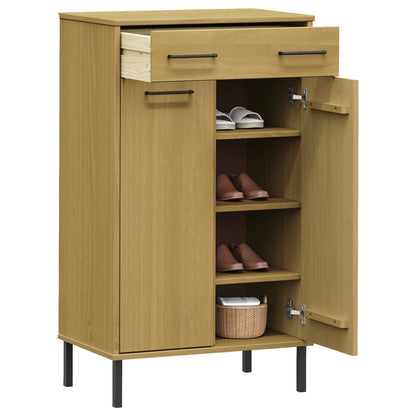 Skoskab Med Metalben Oslo Massivt Fyrretræ Brun